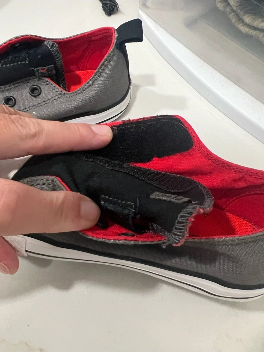 Converse Kids Grey & Black Slip-On Canvas Sneakers with Red Lining